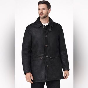 Seraphin France Mouton Sheepskin Jacket Black Size Medium Pockets Button-Up